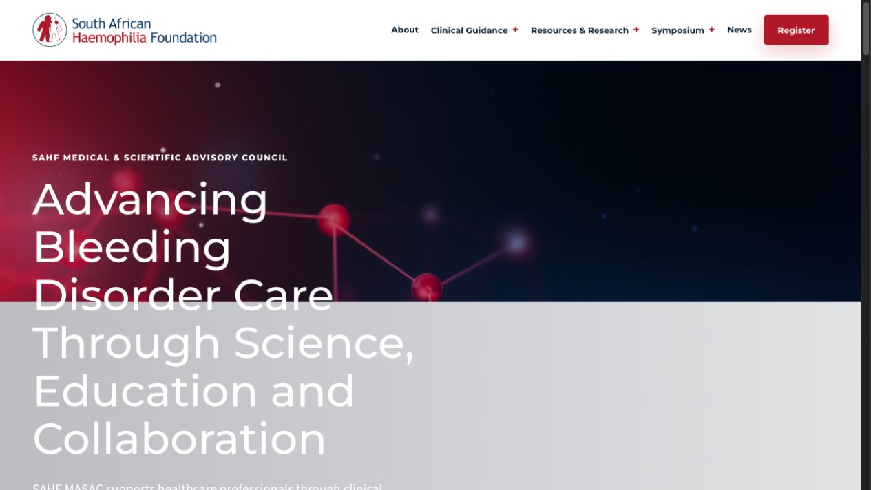 SAHF MASAC healthcare professional website — dark science-led homepage hero