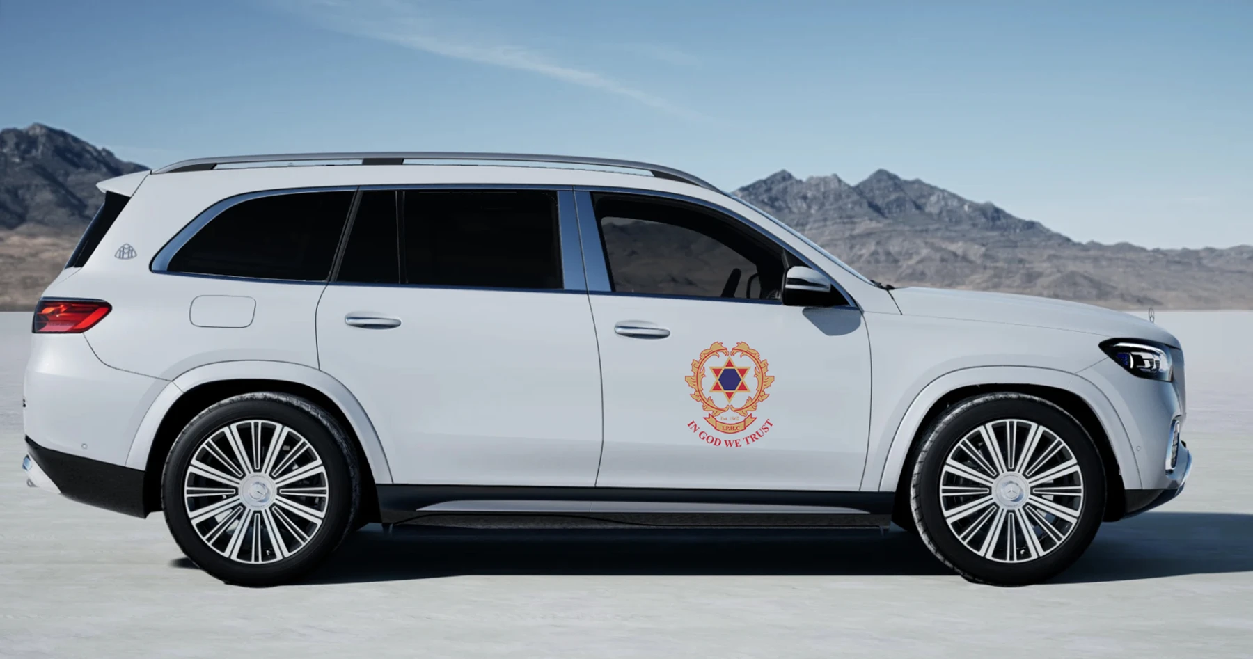 Mercedes-Maybach · alternative crest mockup showing the IPHC crest on the vehicle door
